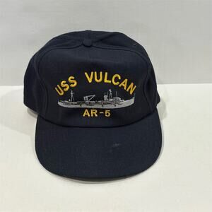 USS Vulcan Navy Embroidered Snapback Cap Blue One Size Adjustable Unisex
